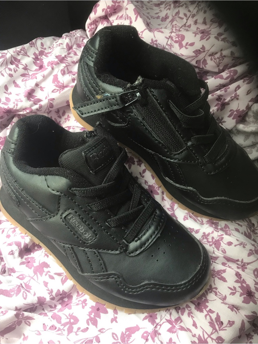Reebok Kids Black Leather Sneakers with Gum Outsole